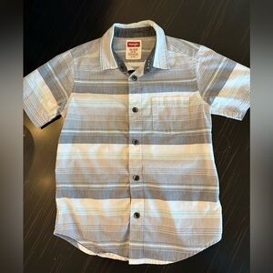 Wrangler Kids' Button Down Shirt - Blue, Gray, and White Stripes